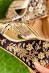 Shop Essemm Gold Embroidery Cross Strap Wedges at Aza Fashions Shop_Essemm_Gold Embroidery Cross Strap Wedges _at_Aza_Fashions
