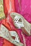 Buy_Essemm_Gold Embroidery, Sequins Floral Cross Strap Wedges _at_Aza_Fashions