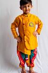 Shop_Kirti Agarwal - Pret N Couture_Yellow Asymmetric Kurta Set For Boys_at_Aza_Fashions