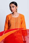 Label Earthen_Orange Chanderi Silk, Organza Embroidery Kurta Set For Kids_Online_at_Aza_Fashions