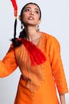Shop_Label Earthen_Orange Chanderi Silk, Organza Embroidery Kurta Set For Kids_Online_at_Aza_Fashions
