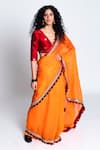 Buy_Label Earthen_Orange Banarasi Silk Handwoven Organza Saree  _at_Aza_Fashions