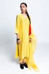Buy_Label Earthen_Yellow Chanderi , Organza Kurta Set _at_Aza_Fashions