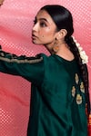 Buy_Label Earthen_Green Chanderi , Organza Kurta Set _Online_at_Aza_Fashions