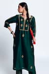 Shop_Label Earthen_Green Chanderi , Organza Kurta Set _Online_at_Aza_Fashions