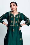 Label Earthen_Green Chanderi , Organza Kurta Set _at_Aza_Fashions