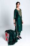 Shop_Label Earthen_Green Chanderi , Organza Kurta Set _at_Aza_Fashions