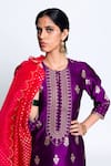 Label Earthen_Purple Chanderi Silk Banarasi Kurta Set  _at_Aza_Fashions