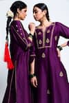 Shop_Label Earthen_Purple Chanderi Silk, Organza Embroidery Floral Kurta Set For Kids_at_Aza_Fashions