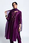 Label Earthen_Purple Chanderi Silk, Organza Embroidery Floral Kurta Set For Kids_Online_at_Aza_Fashions