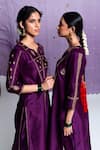 Buy_Label Earthen_Purple Chanderi Silk, Organza Embroidery Floral Kurta Set For Kids_Online_at_Aza_Fashions