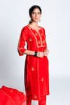 Label Earthen_Red Chanderi , Organza Kurta Set _Online_at_Aza_Fashions