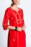 Shop_Label Earthen_Red Chanderi , Organza Kurta Set _Online_at_Aza_Fashions