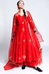 Label Earthen_Red Chanderi , Organza Anarkali Set _Online_at_Aza_Fashions