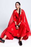 Buy_Label Earthen_Red Chanderi , Organza Anarkali Set _Online_at_Aza_Fashions