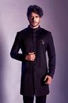 Buy_Smriti By Anju Agarwal_Black Terrycot Pleated Sherwani And Pant Set_at_Aza_Fashions