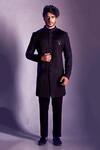 Shop_Smriti By Anju Agarwal_Black Terrycot Pleated Sherwani And Pant Set_at_Aza_Fashions