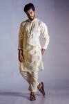 Shop_Smriti by Anju Agarwal_White Jupiter Linen Embroidered Kurta And Pant Set_at_Aza_Fashions