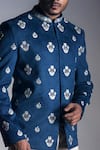 Smriti by Anju Agarwal_Blue Suede Embroidered Bandhgala And Pant Set _Online_at_Aza_Fashions
