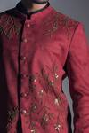 Smriti By Anju Agarwal_Red Suede Embroidered Bandhgala And Pant Set_Online_at_Aza_Fashions