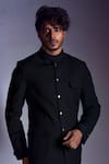 Buy_Smriti by Anju Agarwal_Black Terrycot Button Down Bandhgala And Pant Set_Online_at_Aza_Fashions