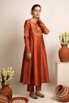 Shop_Rashi Jain_Orange Chanderi Gulbano Anarkali Set _at_Aza_Fashions