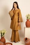 Buy_Rashi Jain_Gold Chanderi Zabya Kurta Sharara Set _at_Aza_Fashions