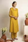 Buy_Rashi Jain_Yellow Chanderi Zahira Kurta And Pant Set _at_Aza_Fashions