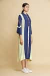 Bhavik Shah_Blue Cotton Silk Colorblock Shirt Dress_Online_at_Aza_Fashions