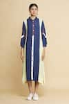 Buy_Bhavik Shah_Blue Cotton Silk Colorblock Shirt Dress_Online_at_Aza_Fashions