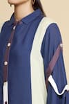 Bhavik Shah_Blue Cotton Silk Colorblock Shirt Dress_at_Aza_Fashions