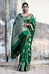 Shop_Naaritva India_Green Chiniya Silk Handwoven Antique Zari Floral Saree _Online_at_Aza_Fashions