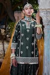 Buy_Kritika Dawar_Green Kurta Chanderi Embroidery Dori Notched Sharara Set _Online_at_Aza_Fashions