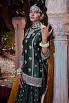 Shop_Kritika Dawar_Green Kurta Chanderi Embroidery Dori Notched Sharara Set _Online_at_Aza_Fashions