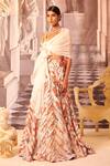 Gauri Dhawan_Off White Handcrafted Cotton Textile Regalia Organza Cape Lehenga Set For Women_Online_at_Aza_Fashions