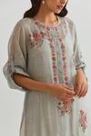 Prama By Pratima Pandey_Blue Chanderi Embroidered Parsi Round Zardosi Dress With Inner  _Online_at_Aza_Fashions