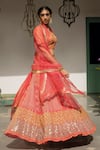 Buy_Surbhi Gupta_Pink Organza, Georgette, Cotton Silk V Neck Printed Lehenga Set _at_Aza_Fashions