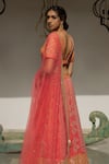 Shop_Surbhi Gupta_Pink Organza, Georgette, Cotton Silk V Neck Printed Lehenga Set _at_Aza_Fashions