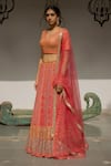 Buy_Surbhi Gupta_Pink Organza, Georgette, Cotton Silk V Neck Printed Lehenga Set _Online_at_Aza_Fashions