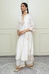 Sheetal Batra_White Modal Satin, Organza, Chanderi Notched Choga Kurta Set _Online_at_Aza_Fashions