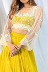 Maiti Shahani_Yellow Organza Embroidered Leather Work Overlay Crop Top Lehenga Set  _Online_at_Aza_Fashions