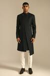 Dhruv Vaish_Black Terry Wool Panelled Sherwani Set _Online_at_Aza_Fashions