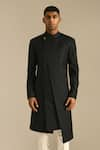 Buy_Dhruv Vaish_Black Terry Wool Panelled Sherwani Set _Online_at_Aza_Fashions