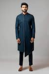 Buy_Paarsh_Blue Kurta Linen Pajama Pant Malai Cotton Pintuck Set _at_Aza_Fashions