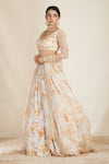 Buy_Astha Narang_White Net U Neck Floral Print Lehenga Set  _Online_at_Aza_Fashions