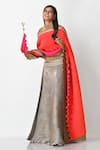 Kiran Uttam Ghosh_Silver Pleated Metallic Zari Round Printed Lehenga Set _Online_at_Aza_Fashions