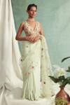 Priyanka Jain_Green Organza V Neck Saree With Blouse _Online_at_Aza_Fashions