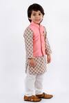 Lil Angels_Peach Muslin, Cotton Satin, Cotton, Silk Bundi And Floral Printed Kurta Set _Online_at_Aza_Fashions