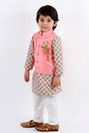 Buy_Lil Angels_Peach Muslin, Cotton Satin, Cotton, Silk Bundi And Floral Printed Kurta Set _Online_at_Aza_Fashions