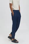 Terra Luna_Blue Handloom Cotton Malin Pleated Pant _Online_at_Aza_Fashions